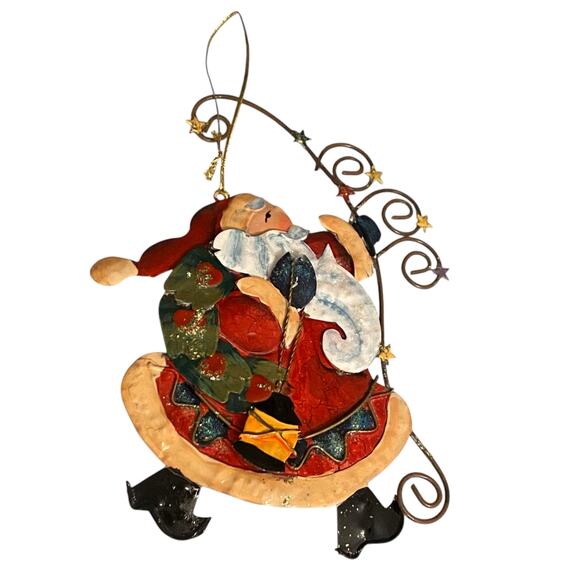 Vintage 1990s 3D Tin Metal 7" Santa Claus Christmas Ornament - Picture 1 of 7